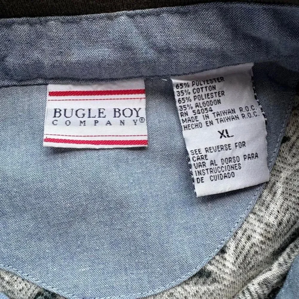 Vintage Bugle Boy Company XL Leaf Pattern Polo Shirt